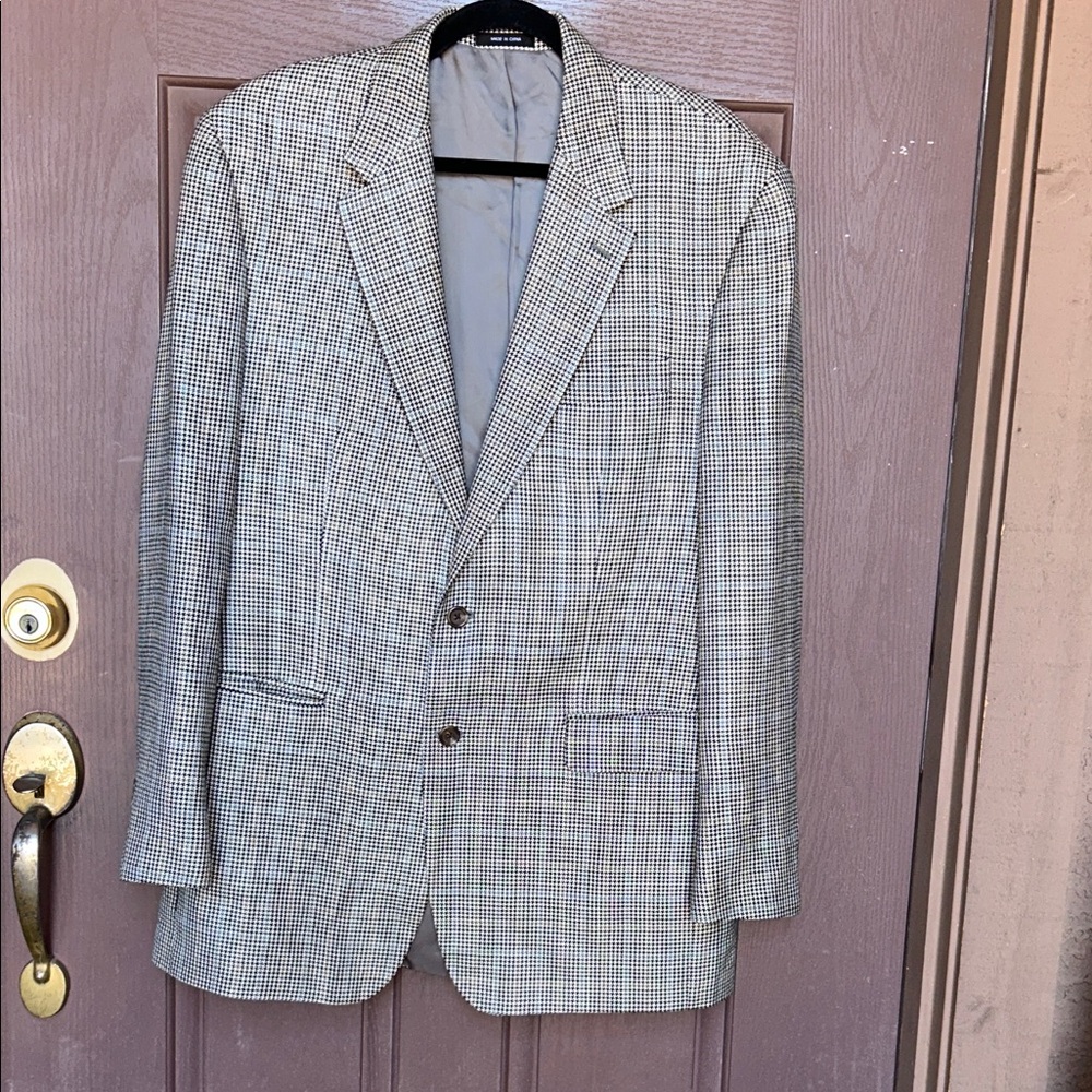 CHAPS Men's 100%Silk Olive Houndstooth Two-Button Blazer Sport Coat jacket